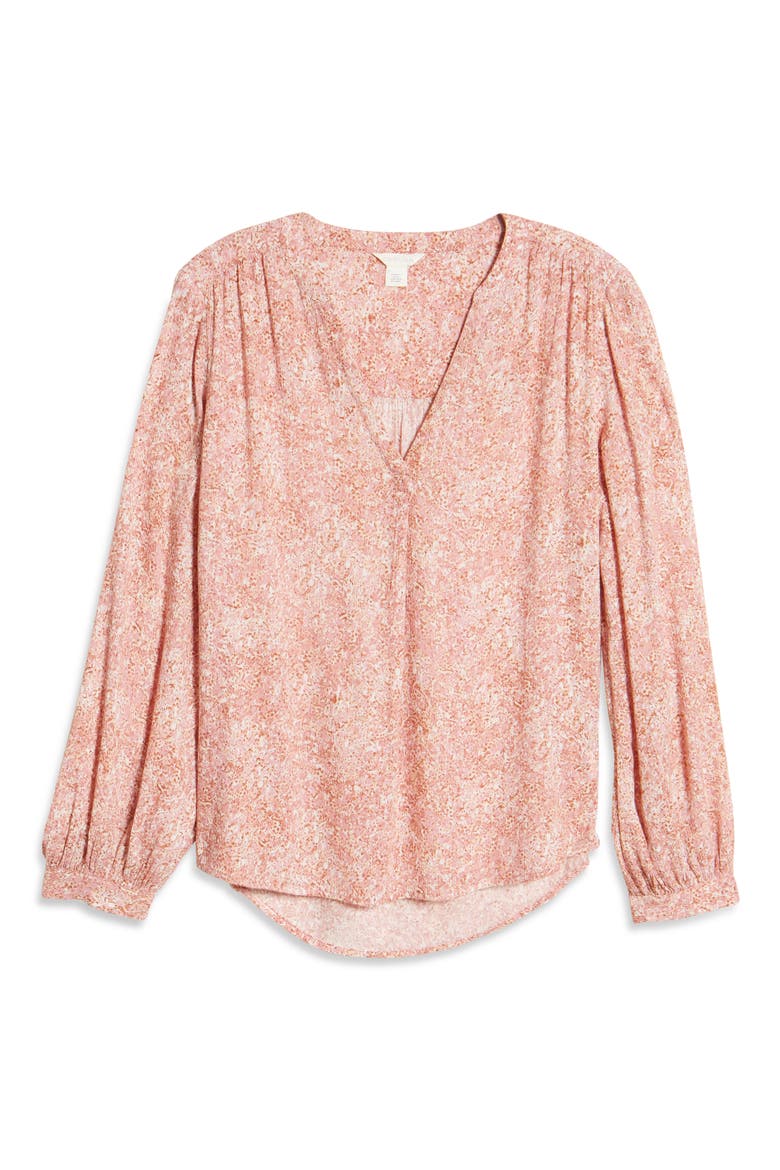 V-Neck Long Sleeve Crinkle Crepe Shirt, Alternate, color, PURPLE- PINK SUNFLOWER
