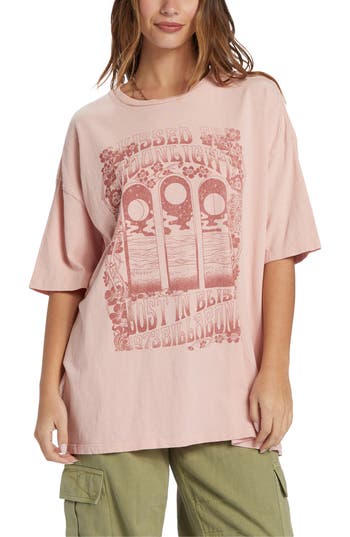 Shop Billabong Moon Kiss Oversize Cotton Graphic T-shirt In Dusty Peach