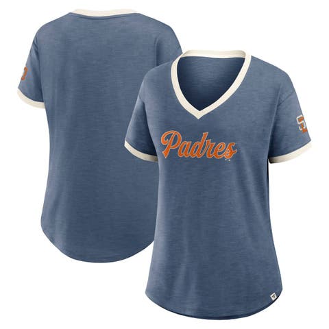 Women's Fanatics Navy San Diego Padres Relaxed Fit Vintage Play​ Slub V-Neck Fashion Top