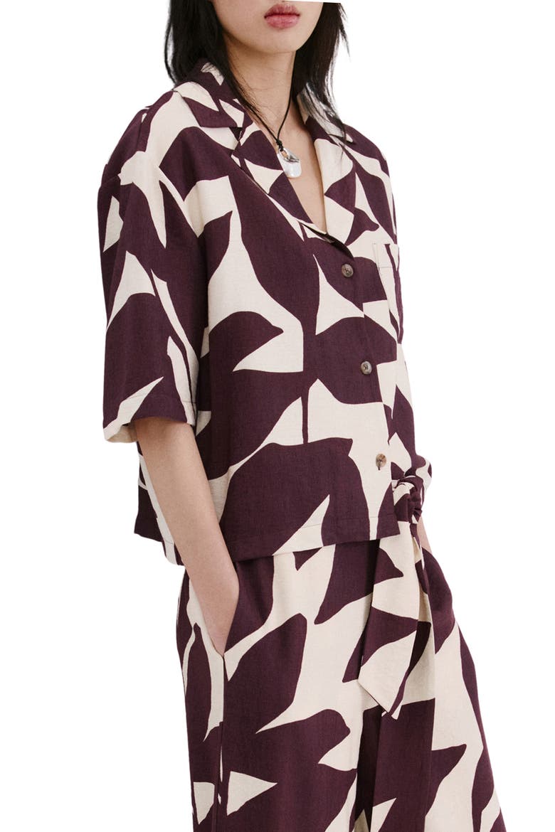 Print Short Sleeve Button-Up Shirt, Alternate, color, ECRU/DARK BROWN