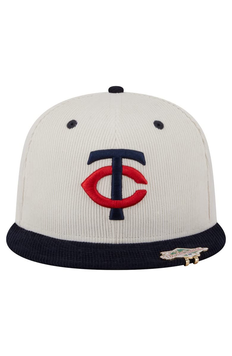 New Era Men's New Era Cream/Navy Minnesota Twins Two-Tone Corduroy 59FIFTY Fitted Hat, Alternate, color,