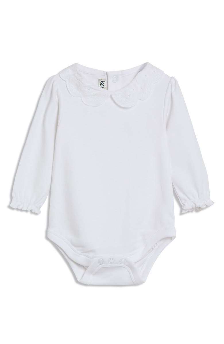 JOJO MAMAN BEBE Eyelet Collar Cotton Bodysuit, Main, color, White