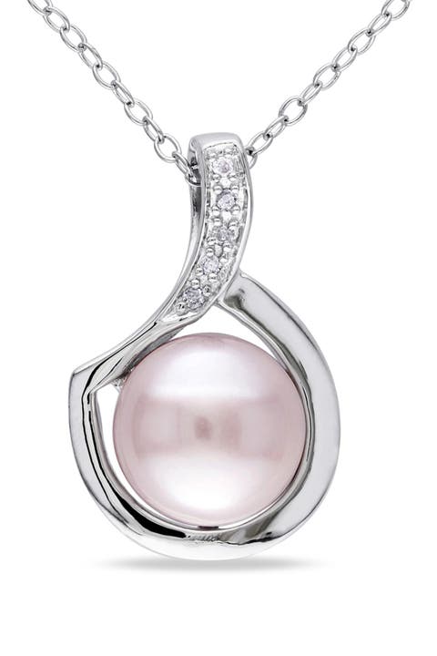 Diamond & 9-9.5mm Pink Freshwater Pearl Pendant Necklace