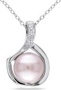 DELMAR Diamond & 9-9.5mm Pink Freshwater Pearl Pendant Necklace