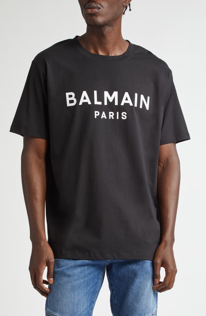 Balmain Logo Cotton T-Shirt, Main, color, Eab Black/ White
