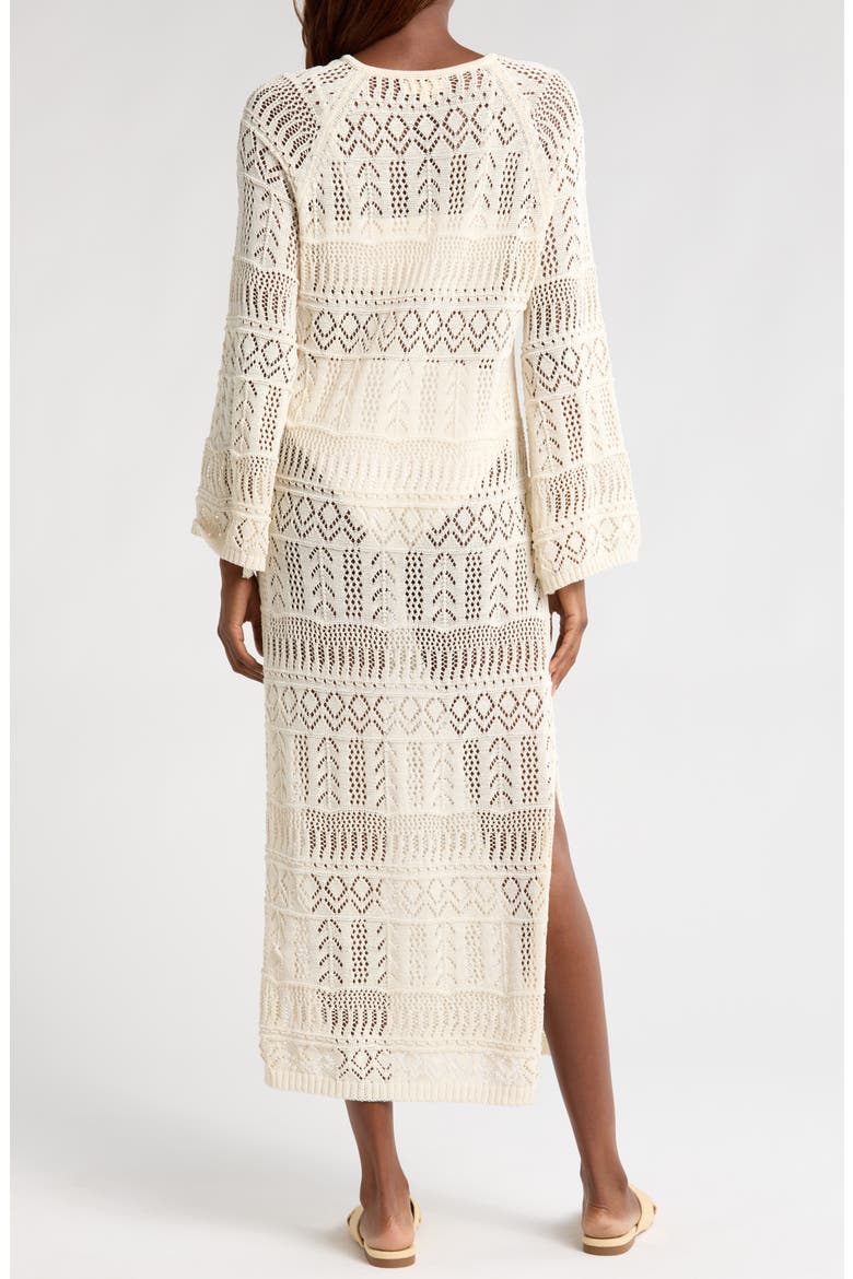 Lace Knit Long Sleeve Cover-Up Midi Dress, Alternate, color, NATURAL