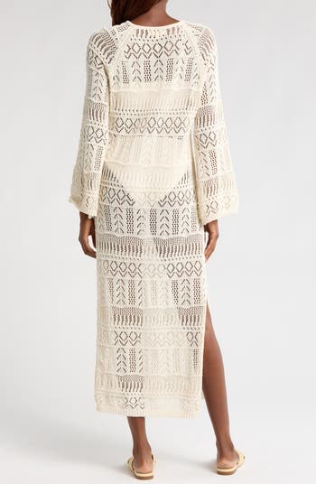 Lace Knit Long Sleeve Cover-Up Midi Dress