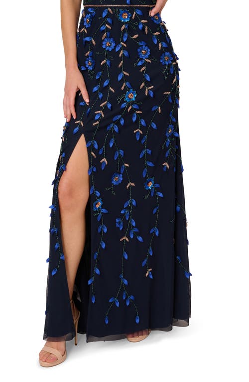 Adrianna Papell 3d Floral Beaded One-shoulder A-line Gown In Blue