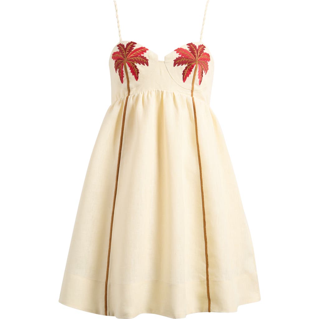 Farm Rio Coconut Tree Babydoll Minidress In Brown