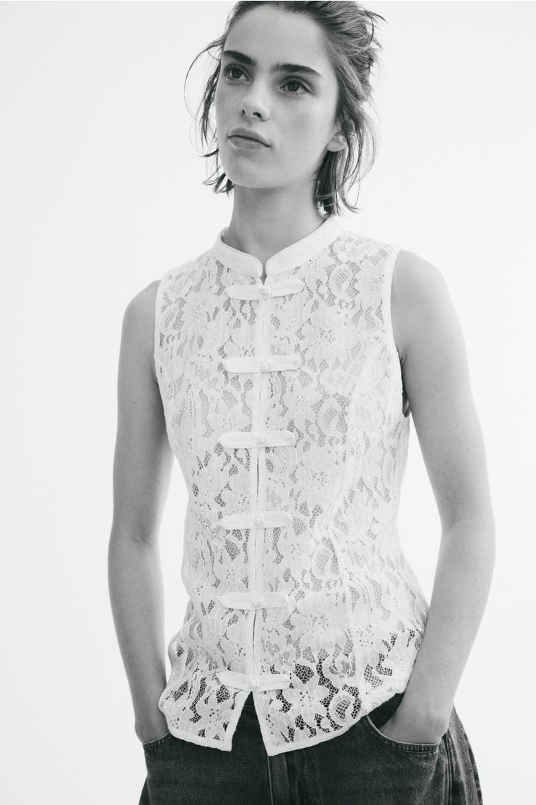 Lace Vest, Main, color, White