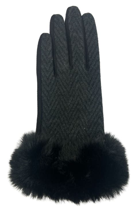 Chevron Faux Fur Trim Gloves