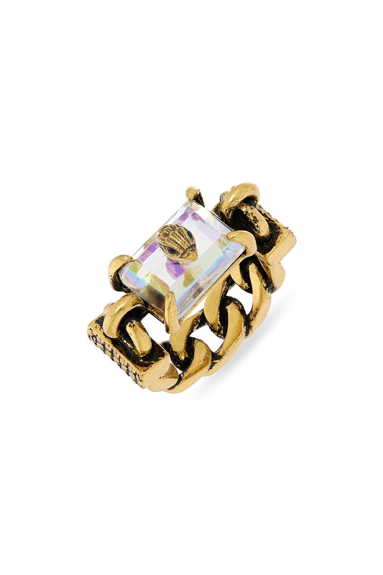 Eagle's Head Crystal Chain Cocktail Ring, Alternate, color, CRYSTAL ABALONE