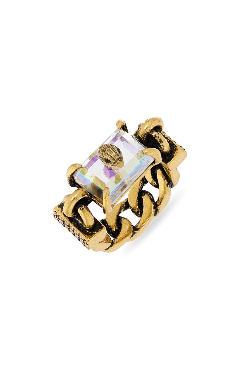 Kurt Geiger London Eagle's Head Crystal Chain Cocktail Ring, Alternate, color, Crystal Abalone