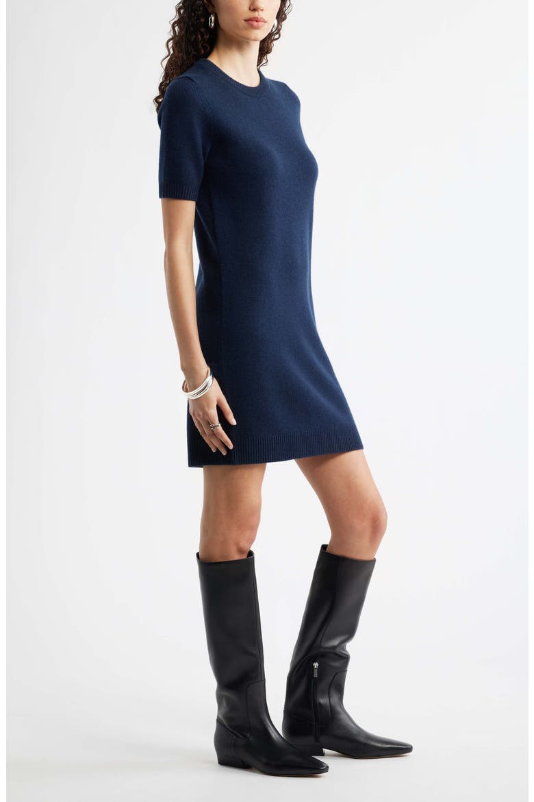 Short Sleeve Wool & Cashmere Sweater Dress, Alternate, color, NAVY NIGHT