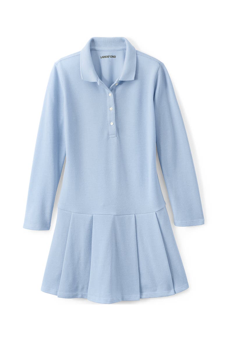 Girls Long Sleeve Mesh Pleated Polo Dress, Alternate, color, Blue