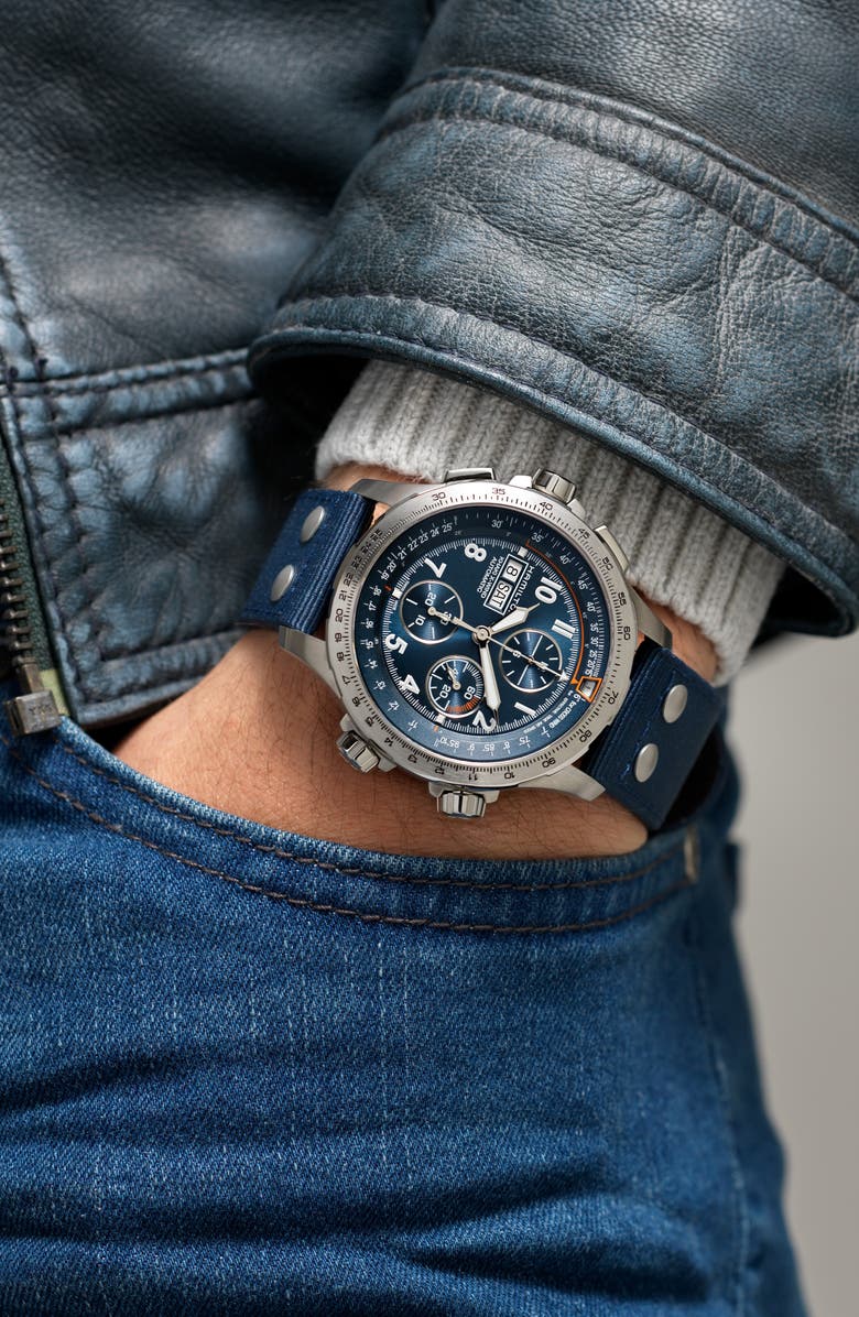 Hamilton Khaki Aviation X-Wind Auto Chronograph Textile Strap Watch, 45mm, Alternate, color, Blue