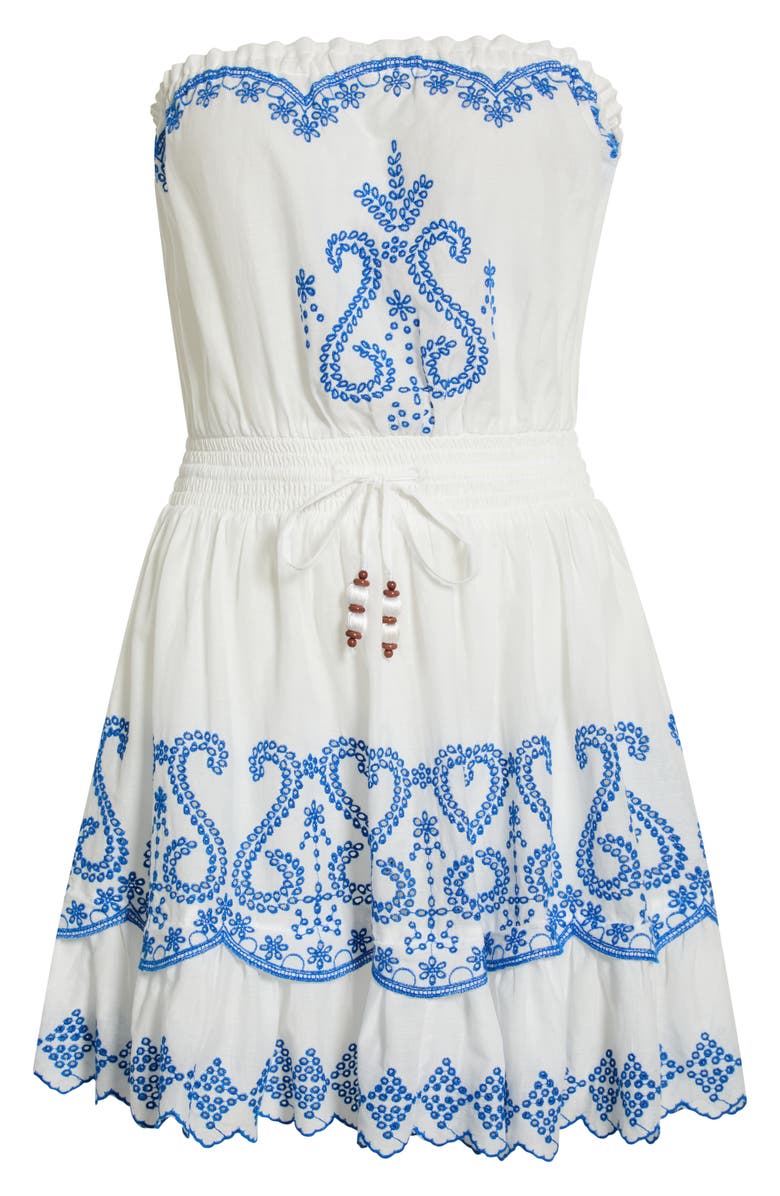 Ramy Brook Natalia Embroidered Cotton Cover-Up Dress, Alternate, color, White / Ocean Eyelet