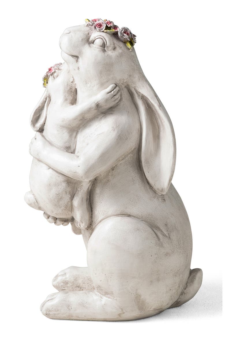 17"H MGO Hugging Mom and Baby Rabbit Statue, Alternate, color, White