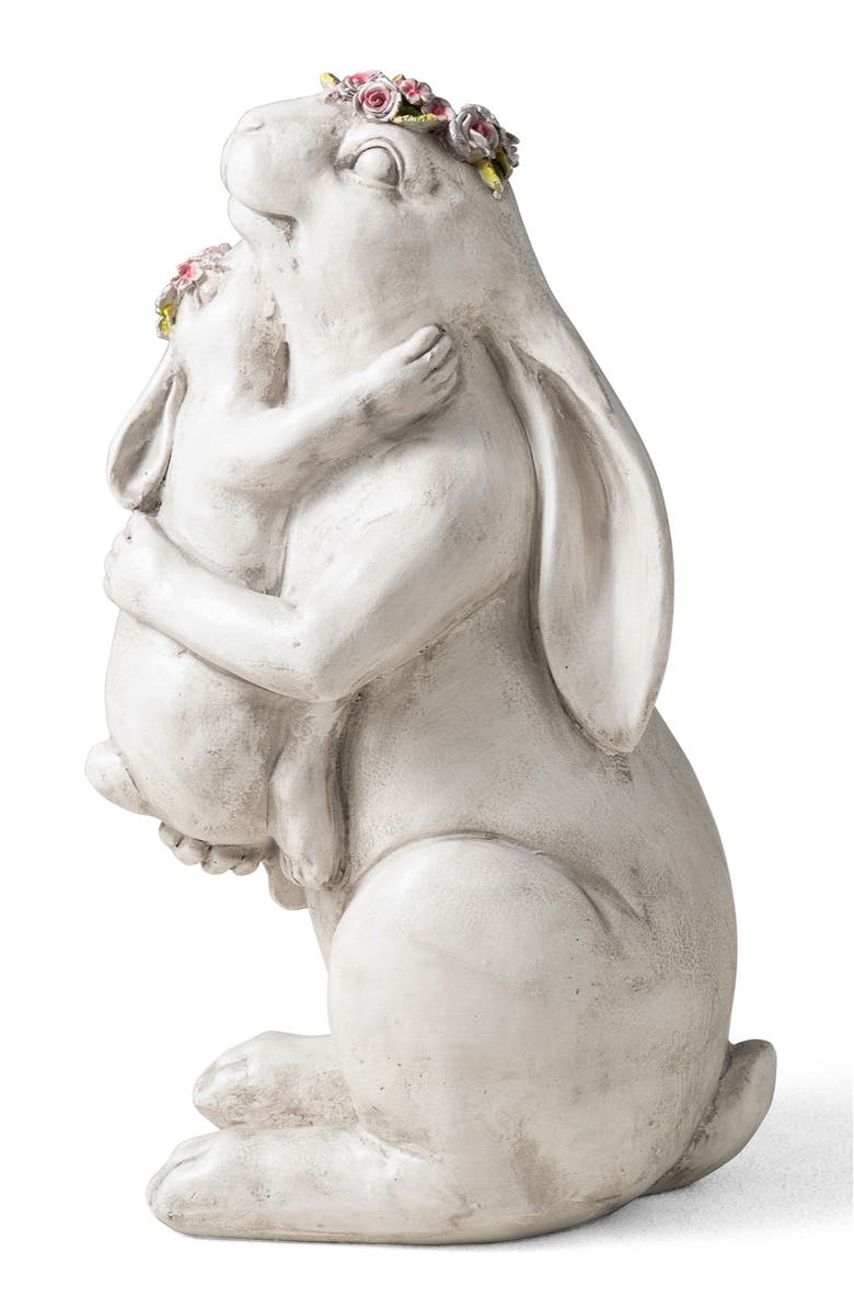 Glitzhome 17"H MGO Hugging Mom and Baby Rabbit Statue, Alternate, color, White