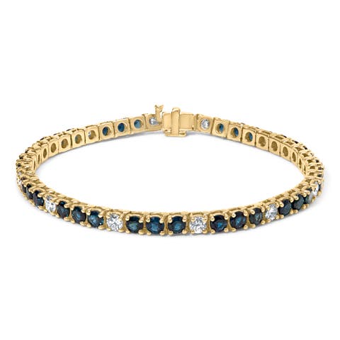 18K Gold 1 1/5 Cttw Diamond & Blue Sapphire Tennis Bracelet