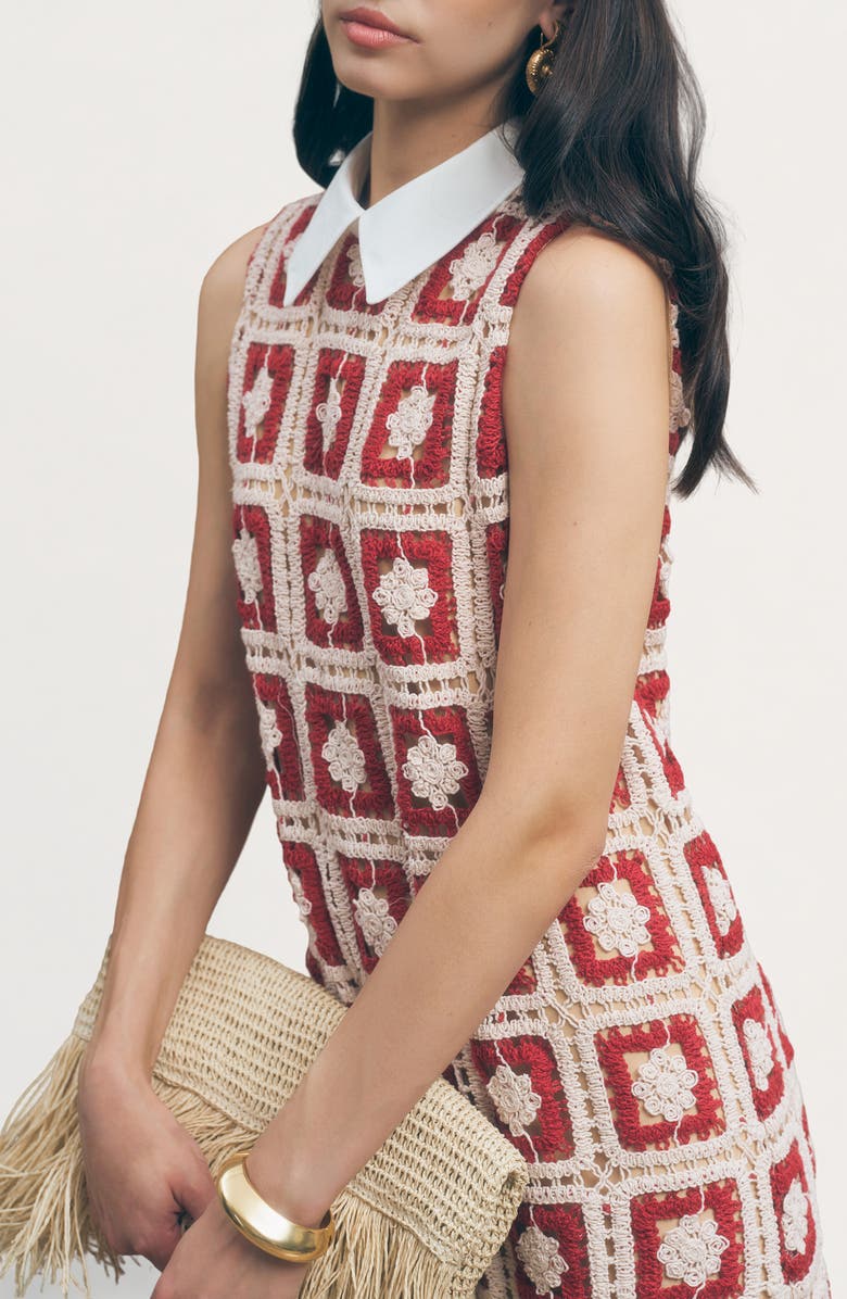 MAUDE CLUB Sawyer Crochet Cotton Blend Minidress, Alternate, color, Berry Crochet