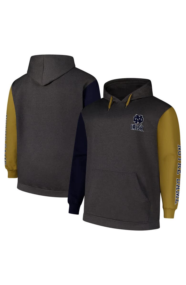 FANATICS Men's Fanatics Charcoal Notre Dame Fighting Irish Big & Tall Contrast Sleeves Pullover Hoodie, Main, color, 