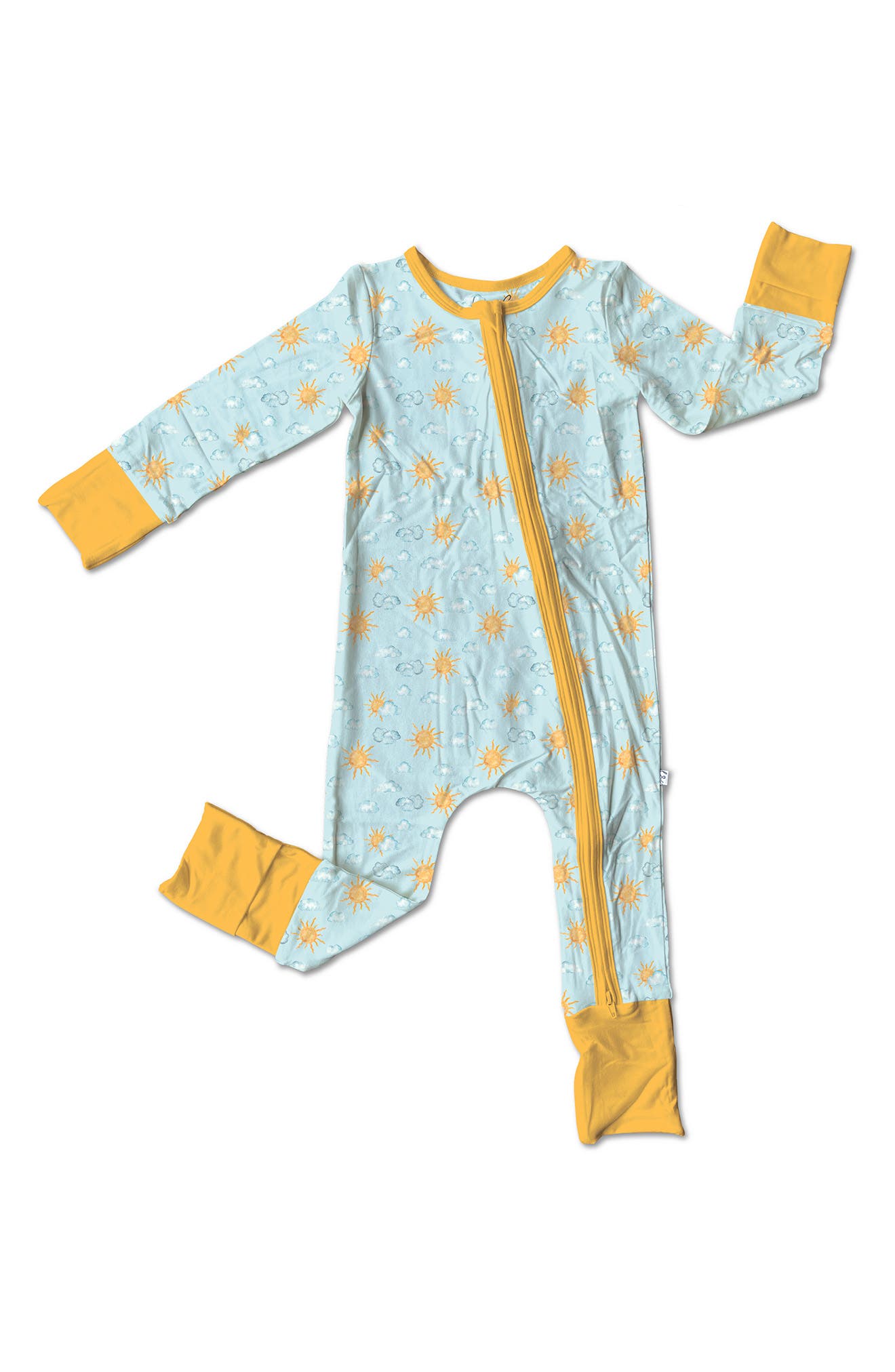 Laree + Co Mason Sky Print Convertible Zip Footie in Blue 