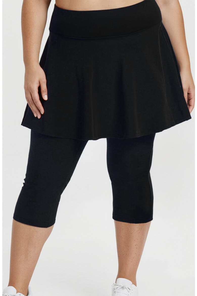 Plus Size Flared Swim Skort With Capri Leggings, Main, color, Black