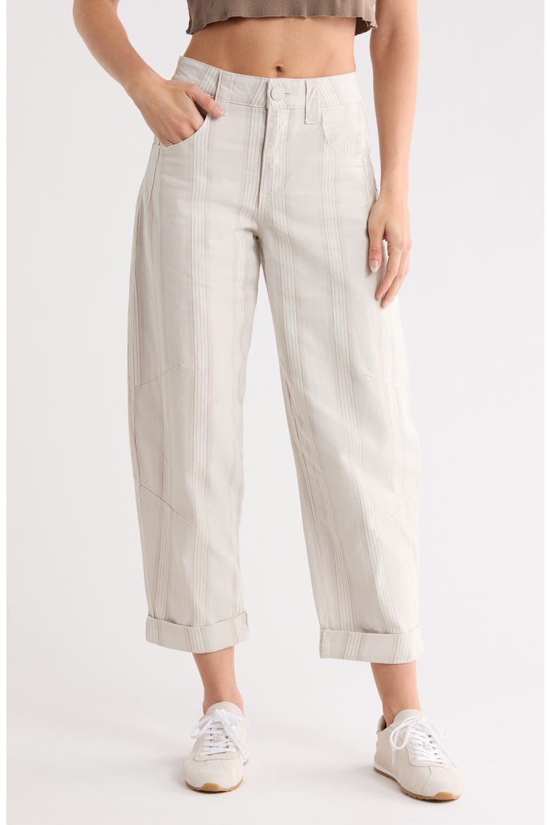 Stripe Cuffed Crop Barrel Leg Pants, Main, color, ECRU STRIPE