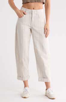 Stripe Cuffed Crop Barrel Leg Pants