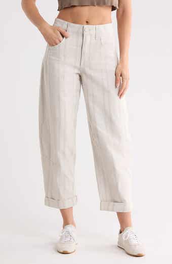 Stripe Cuffed Crop Barrel Leg Pants