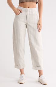 Democracy Stripe Cuffed Crop Barrel Leg Pants