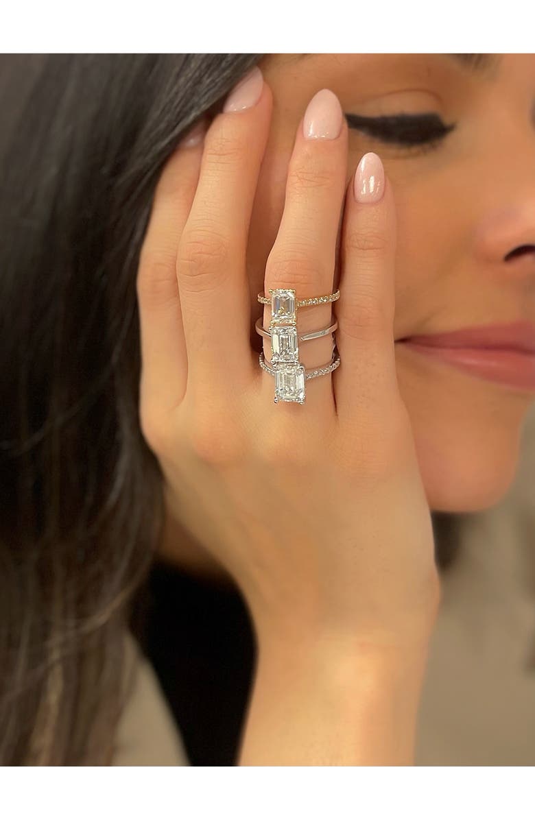Everyday By HauteCarat Emerald Cut & Pavé Lab Created Diamond 18K Gold Ring, Alternate, color, 