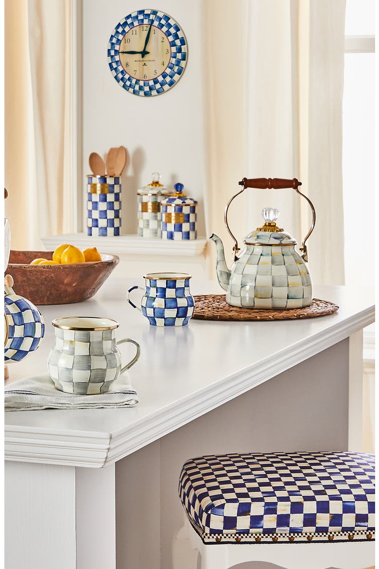 Sterling Check Enameled Steel 2-Quart Tea Kettle, Alternate, color, GREY/ WHITE