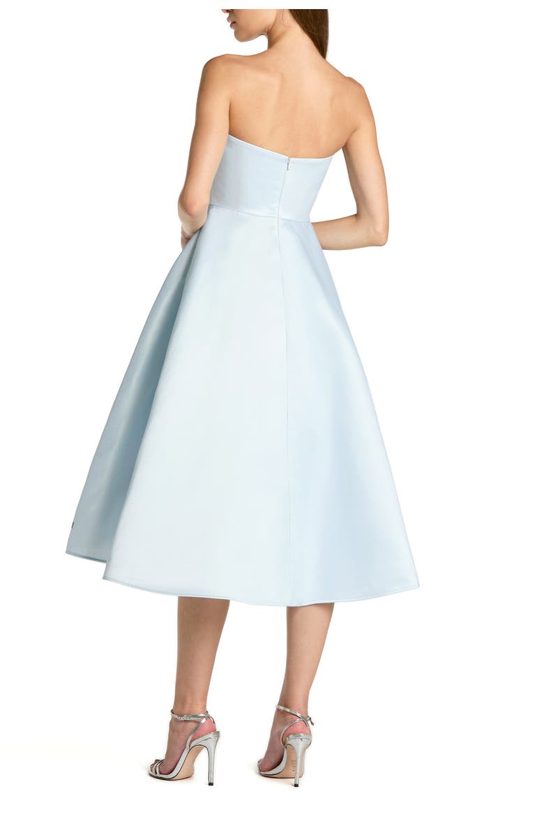 Mac Duggal Strapless Satin Midi Dress With Flower Print, Alternate, color, Blue Multi