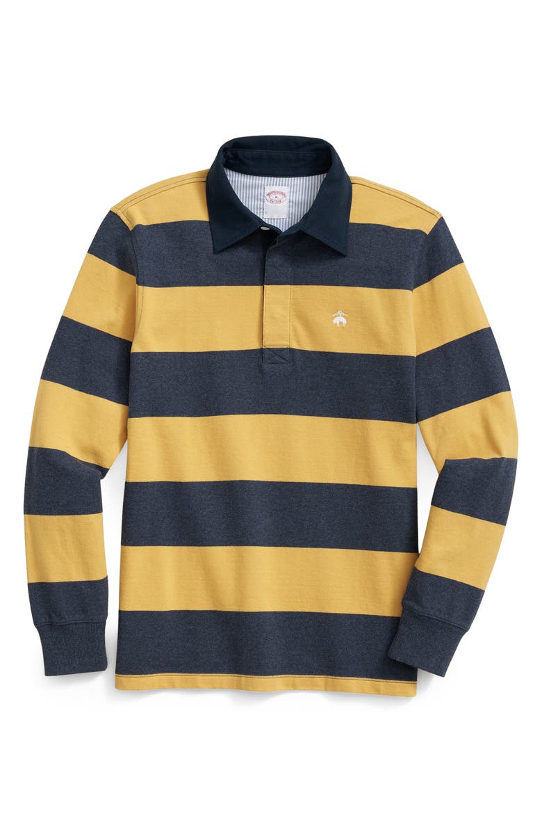Brooks Brothers Long Sleeve Cotton Rugby Shirt, Main, color, Blue/ Yellow