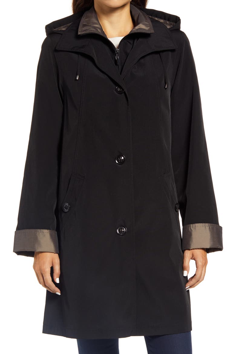 Water Resistant Hooded Rain Jacket, Alternate, color, BLACK