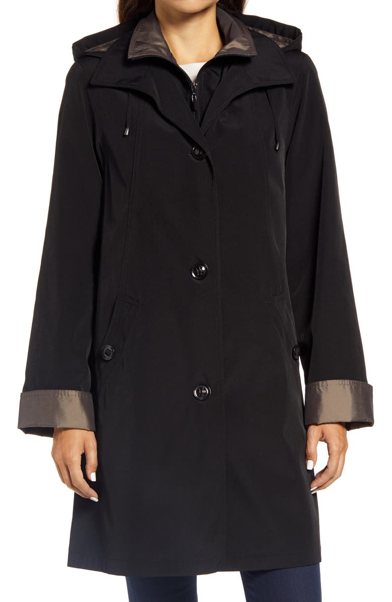 Gallery Water Resistant Hooded Rain Jacket, Alternate, color, Black