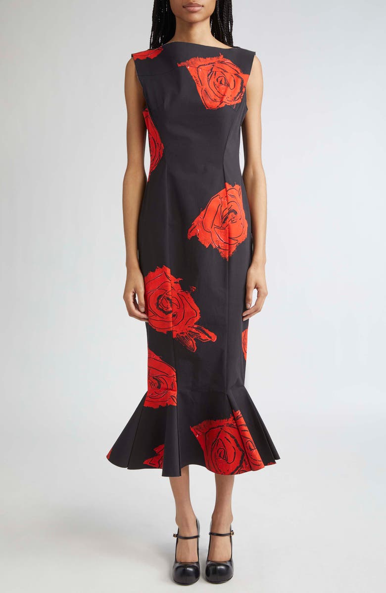 Marni Juno Floral Print Compact Cotton Poplin Dress, Main, color, Jun99 Black