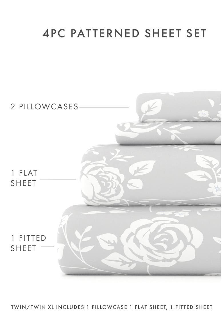 HOME SPUN Premium Ultra Soft Rose Gray Pattern 4-Piece Bed Sheet Set, Alternate, color, LIGHT GRAY