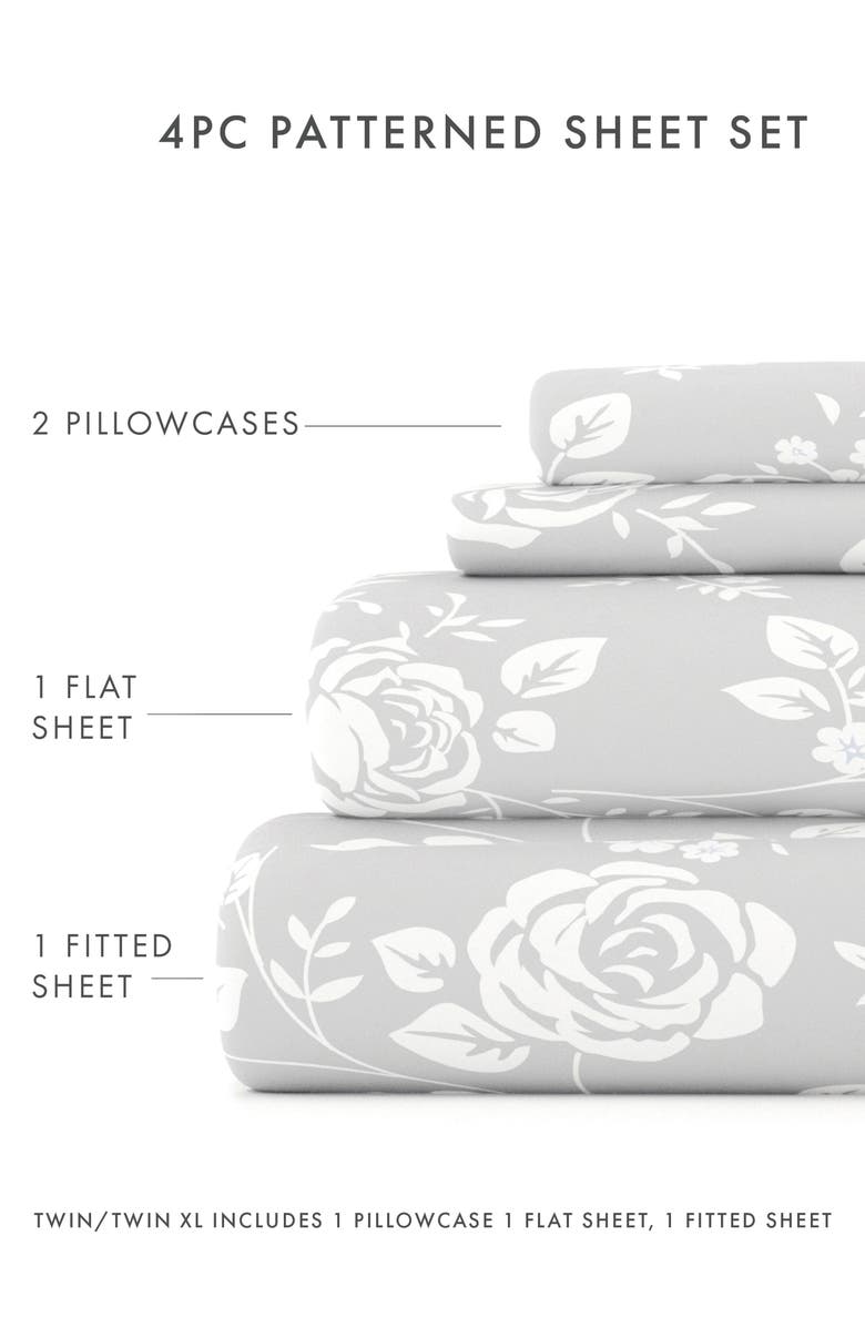 HOMESPUN HOME SPUN Premium Ultra Soft Rose Gray Pattern 4-Piece Bed Sheet Set, Alternate, color, Light Gray