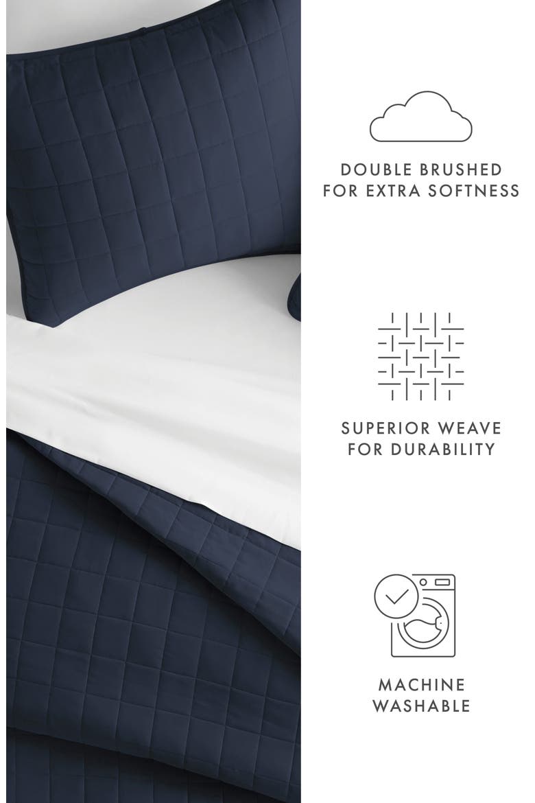 HOME SPUN Premium Ultra Soft Square Pattern Quilted Coverlet Set, Alternate, color, NAVY