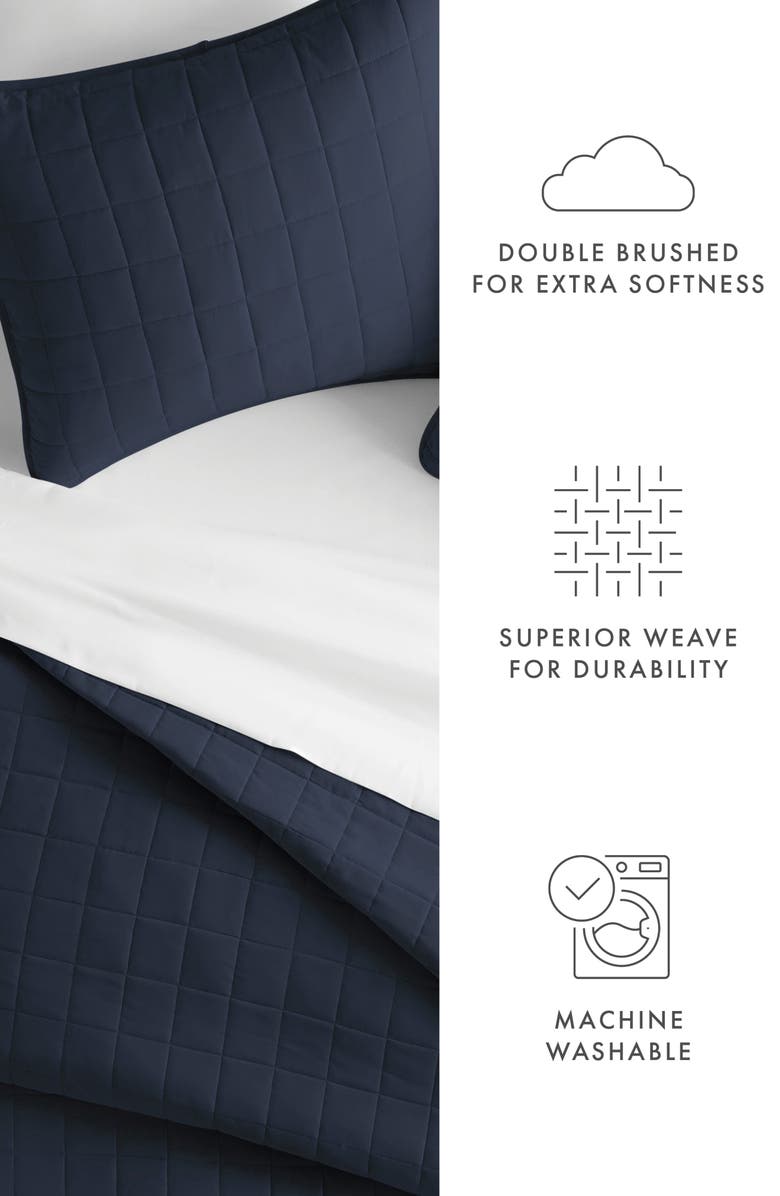 HOMESPUN HOME SPUN Premium Ultra Soft Square Pattern Quilted Coverlet Set, Alternate, color, Navy