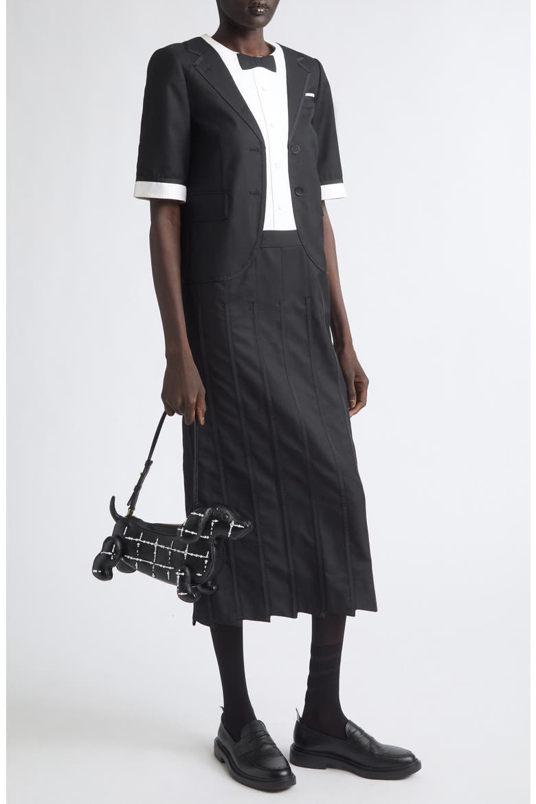 Super 120's Wool Twill Trompe Dress, Alternate, color, BLACK