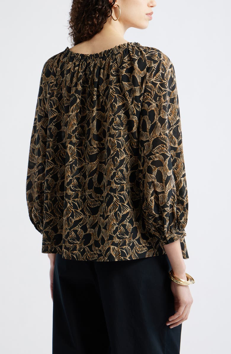 Nordstrom Ruffle Neck Tie Front Top, Alternate, color, Black- Tan Leaf Global