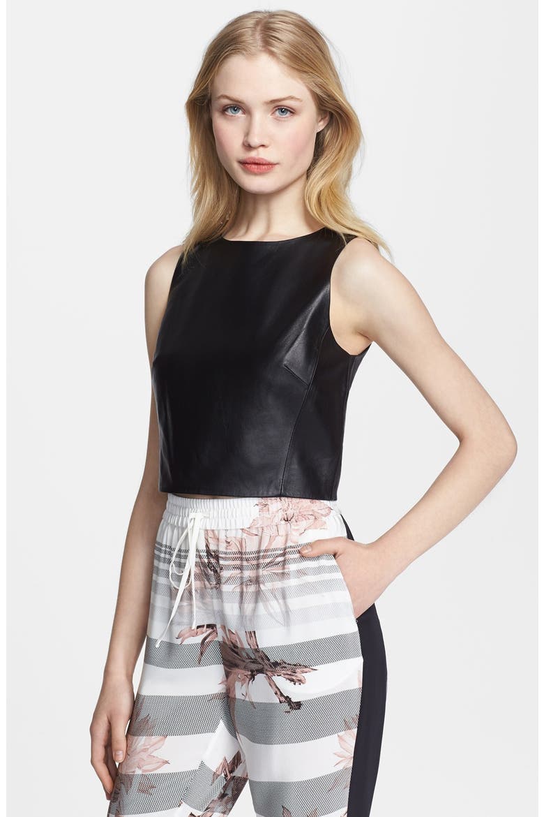 Crop Leather Top, Main, color, BLACK