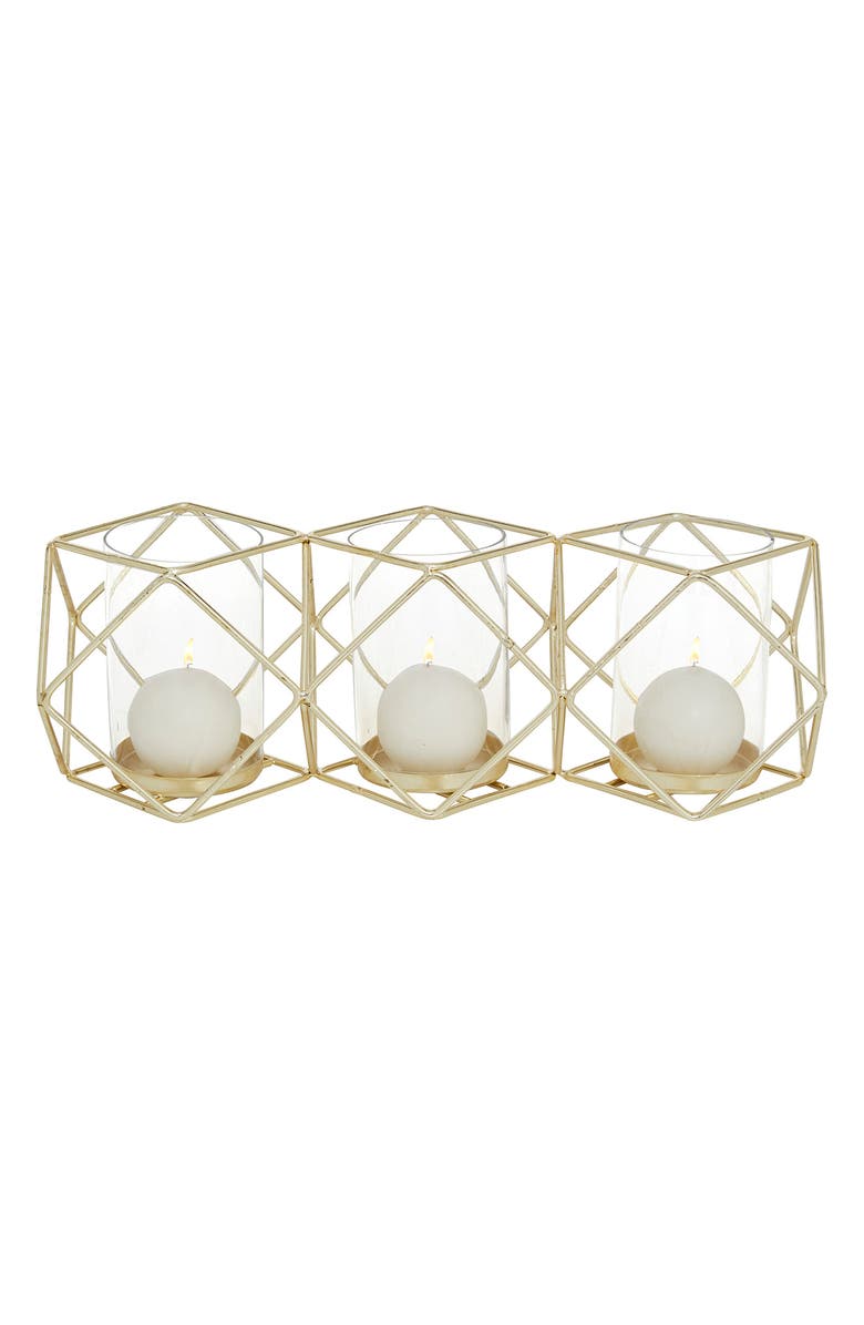 VIVIAN LUNE HOME Goldtone Metal Modern Candle Holder, Main, color, Gold