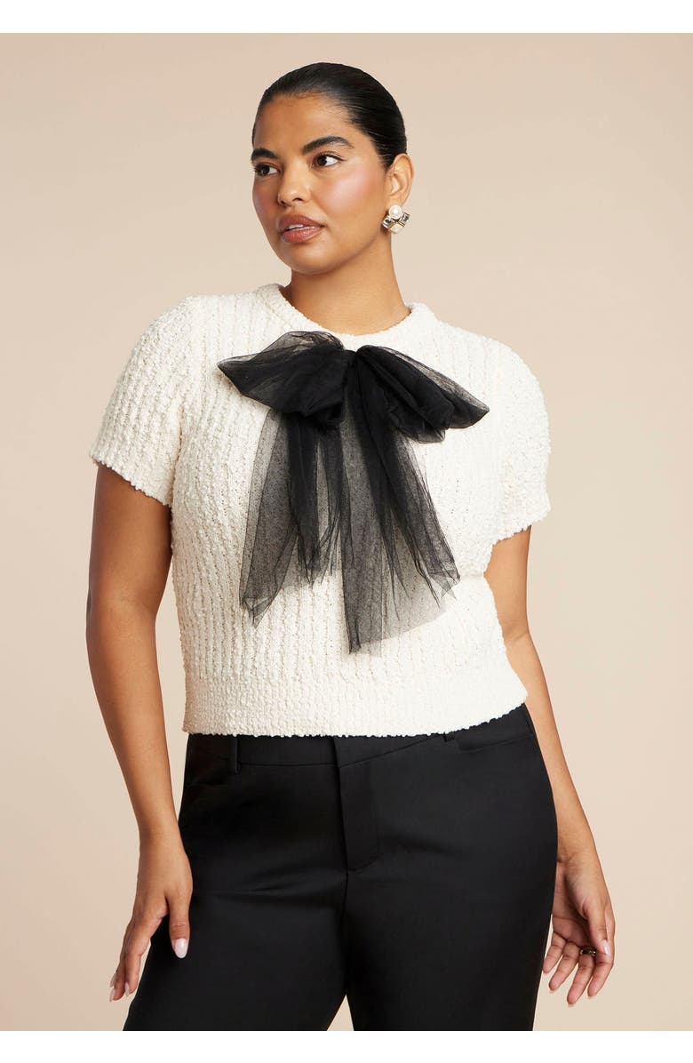 ELOQUII Sweater With Sheer Bow, Main, color, Dew