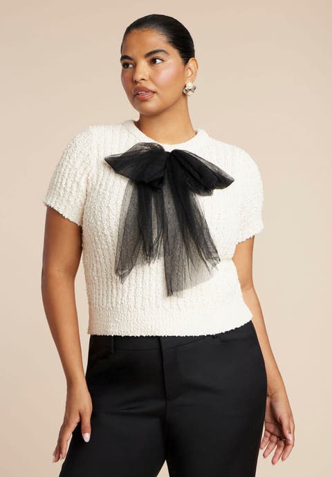 Sweater With Sheer Bow (Plus Available)