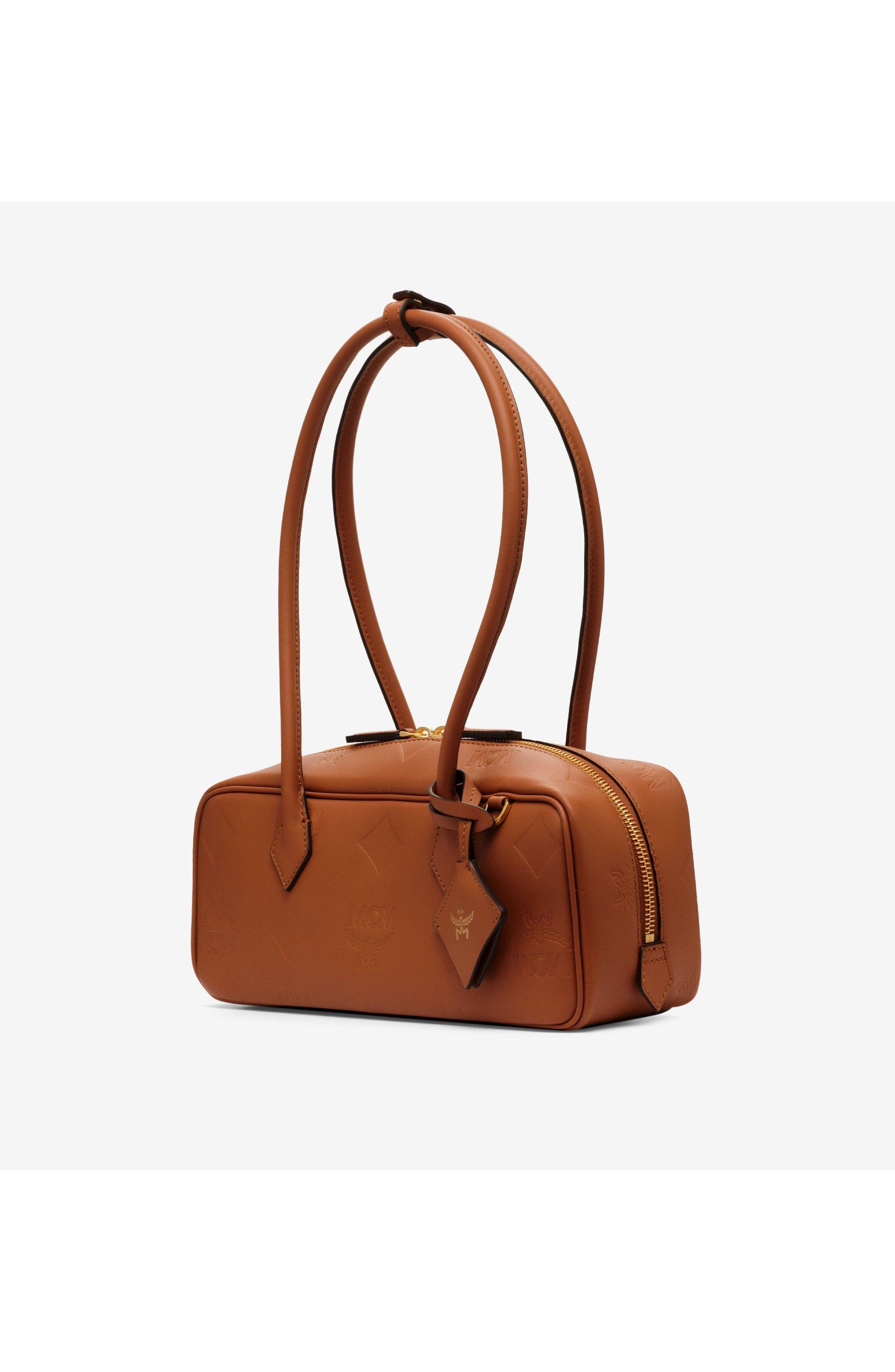 MCM Small Aren East West Shoulder Bag in Maxi Monogram Leather, Alternate, color, Mocha Bisque